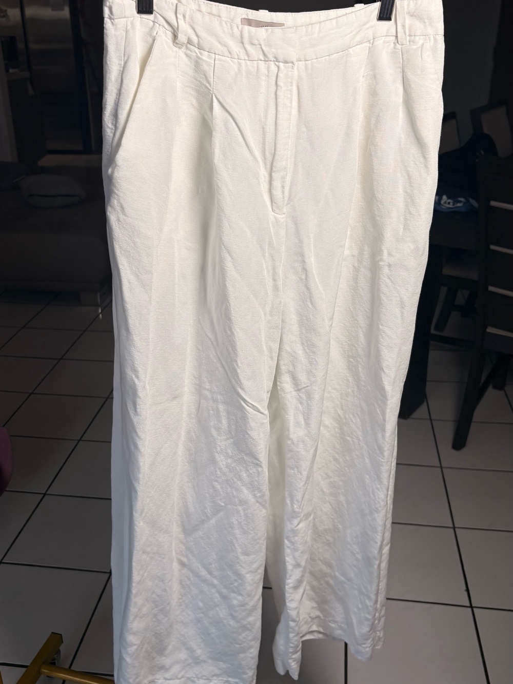 H&M Men's White Wide-Leg Dress Pants